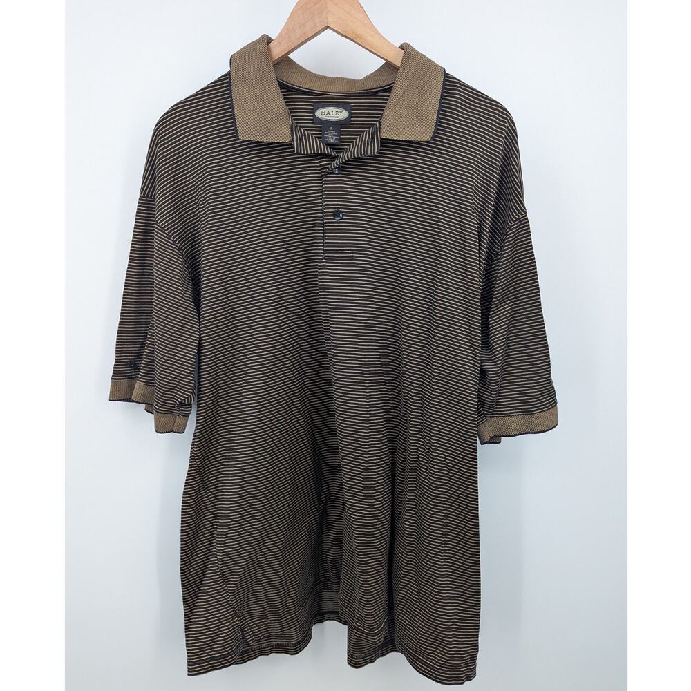 Vintage Haley Reserve Polo Shirt Large Brown Black Stripe 100% Cotton Korea